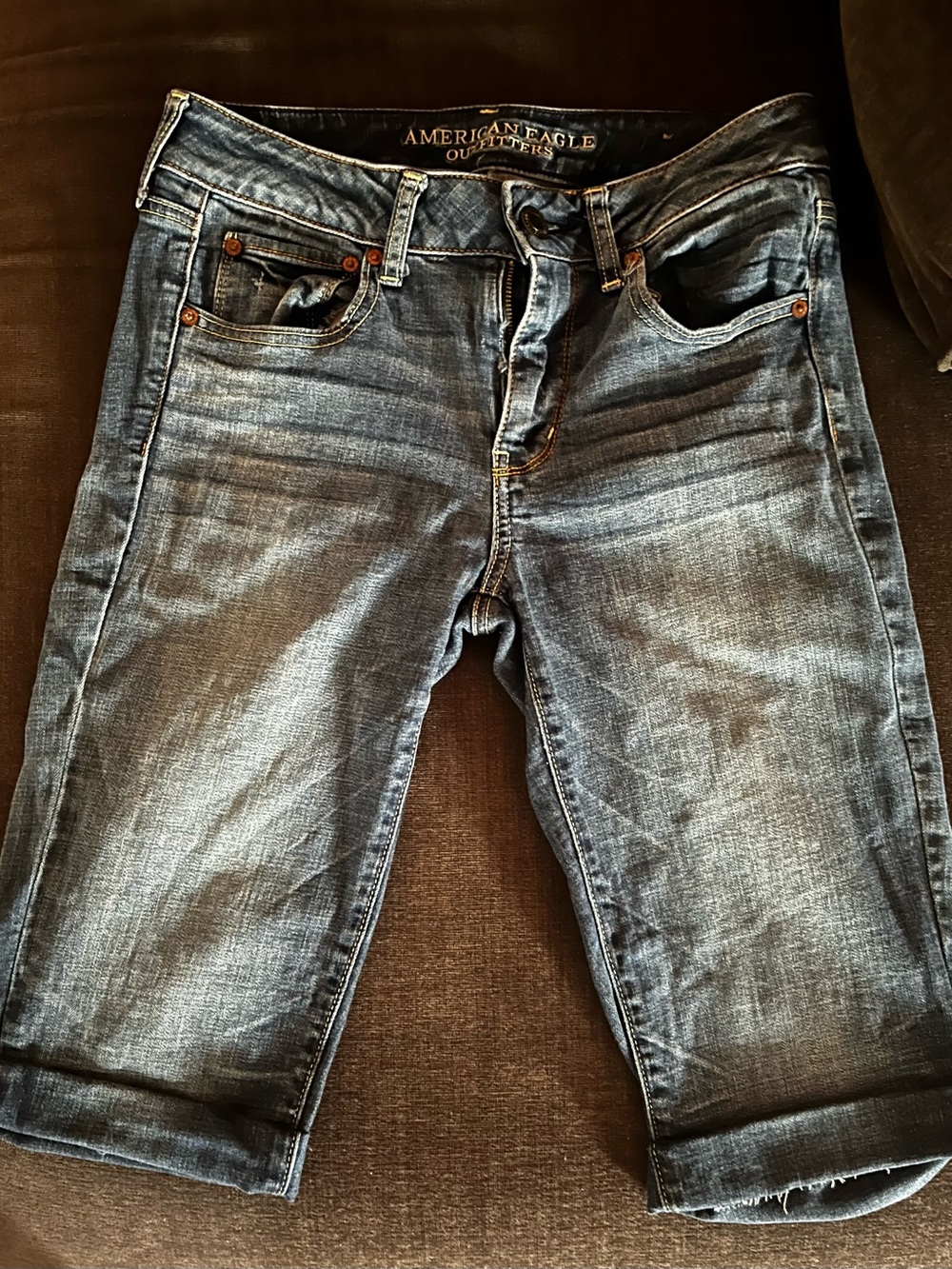 American Eagle Super Stretch Bermuda Midi Denim Shorts Blue Wash Size 8